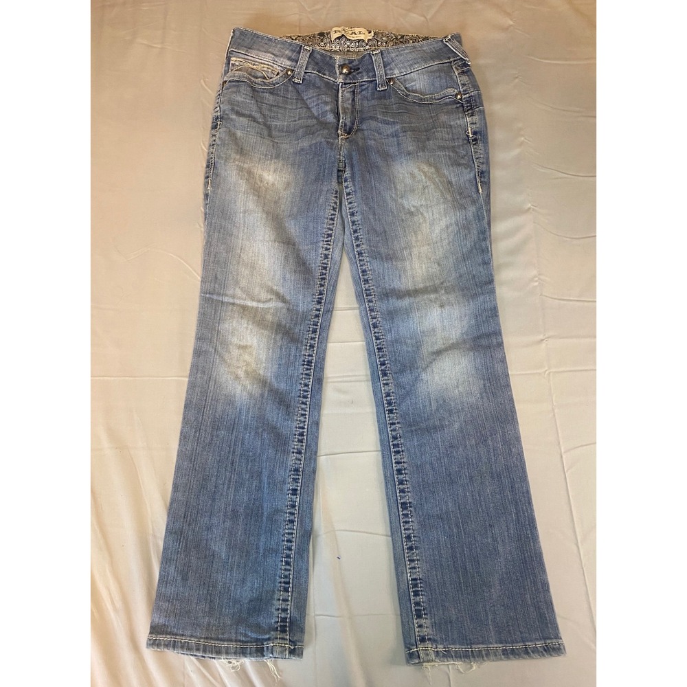 Ariat REAL Denim Jeans Womens 30S Blue Good Straight Leg Mid Rise Embroidered